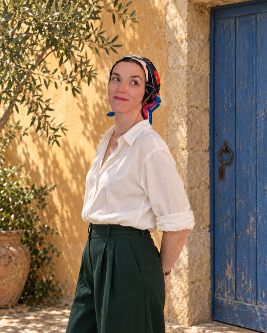 Bandana en satin de coton "Le jardin d'Agathe" par Coralie Fau