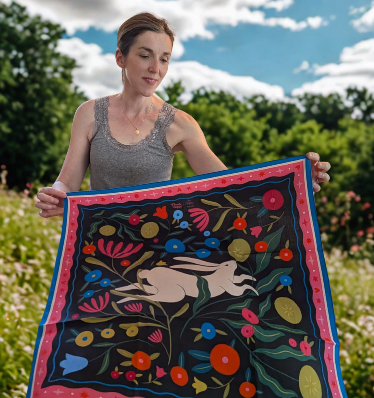 Bandana en coton "Le jardin d'Agathe" par Coralie Fau