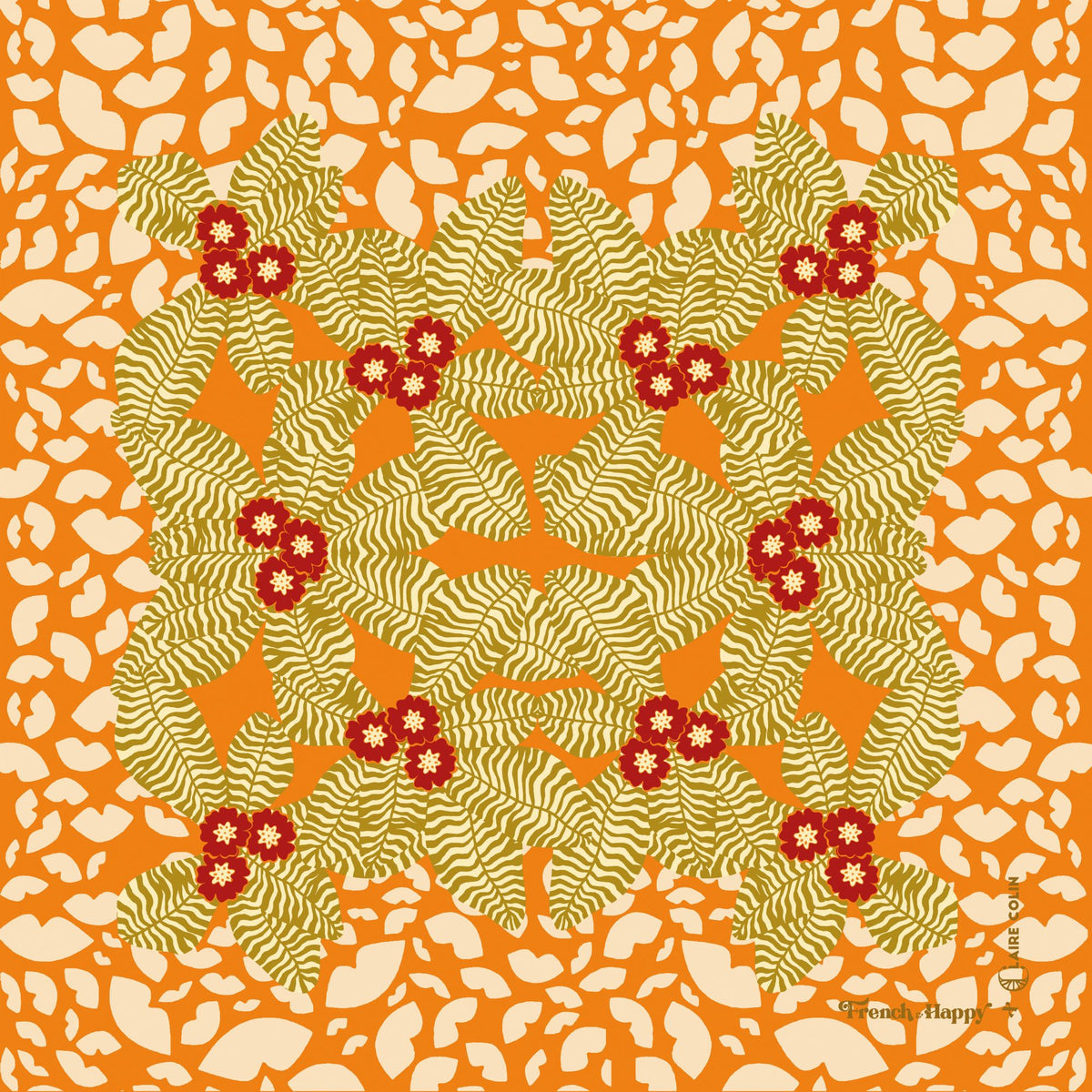 Bandana en satin de coton "Baiser Primevères" par Claire Colin