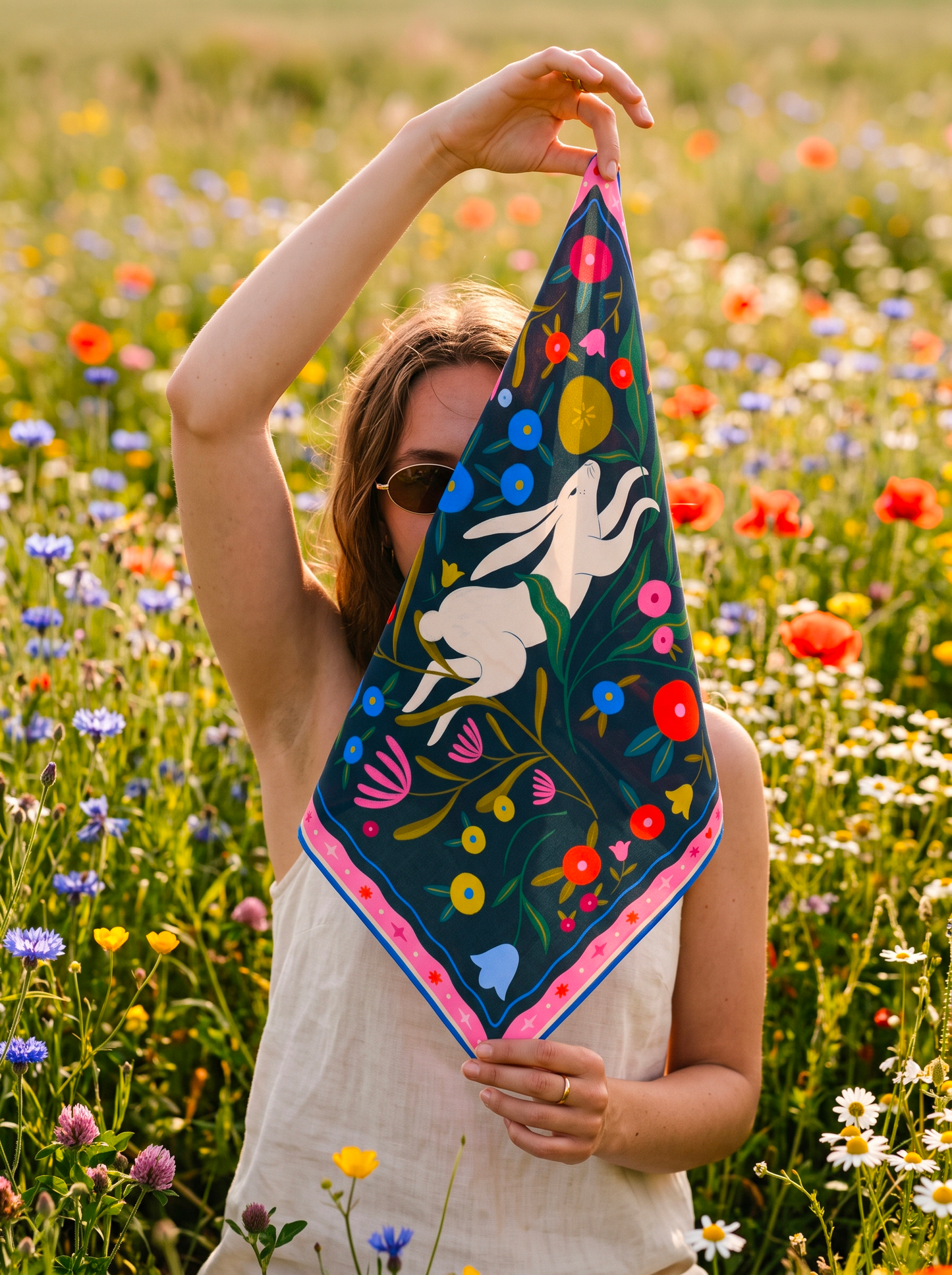 Bandana en coton "Le jardin d'Agathe" par Coralie Fau