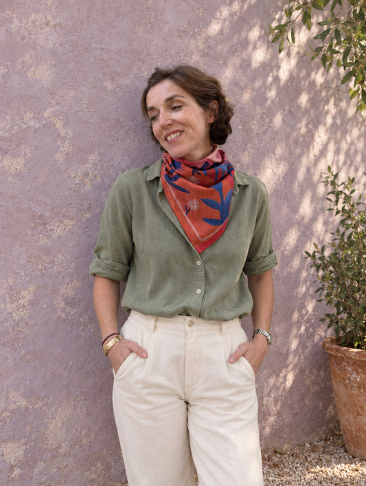 Bandana en satin de coton "En mon jardin" par Annelyse Bournand