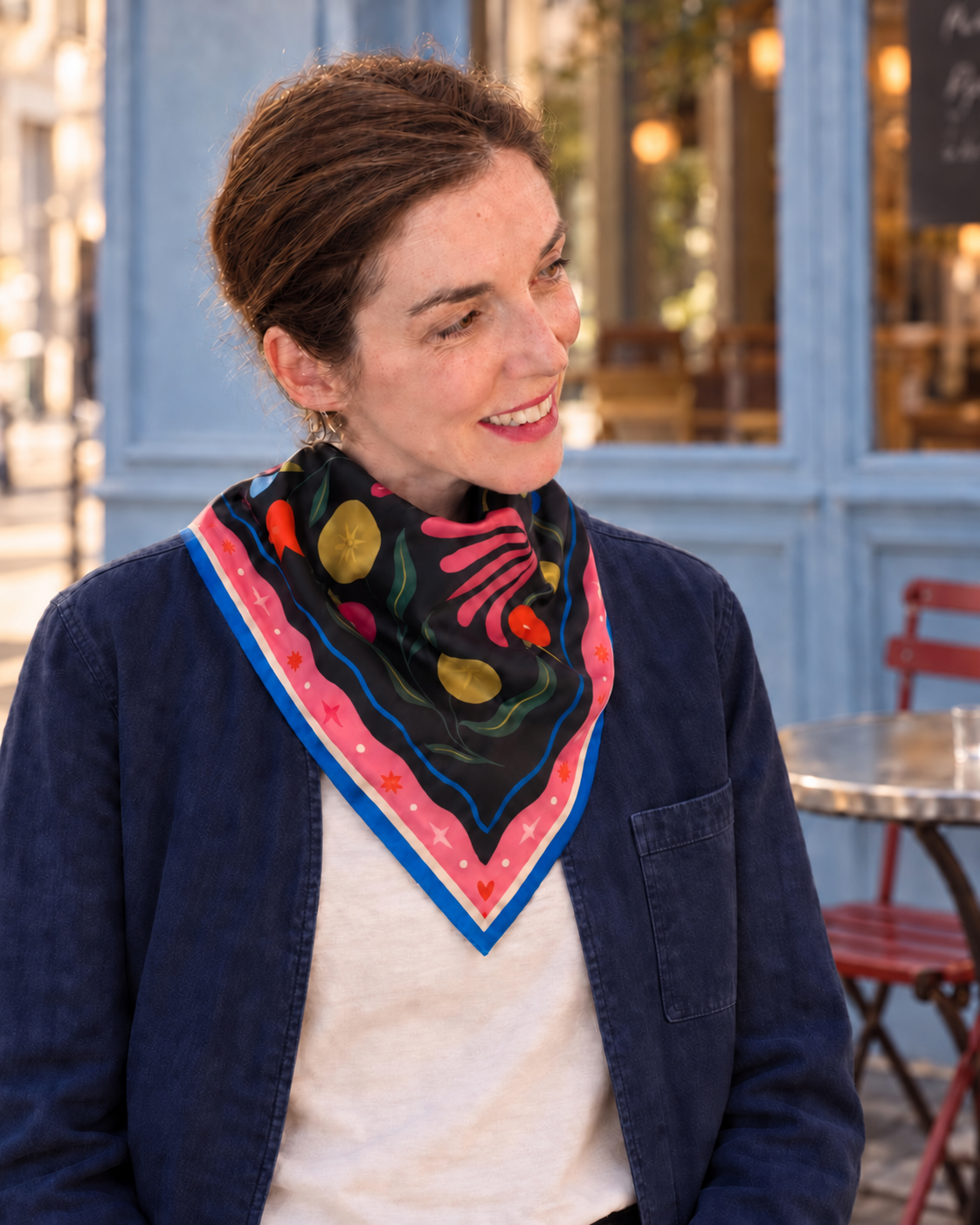 Bandana en satin de coton "Le jardin d'Agathe" par Coralie Fau  | Expédition mi-novembre