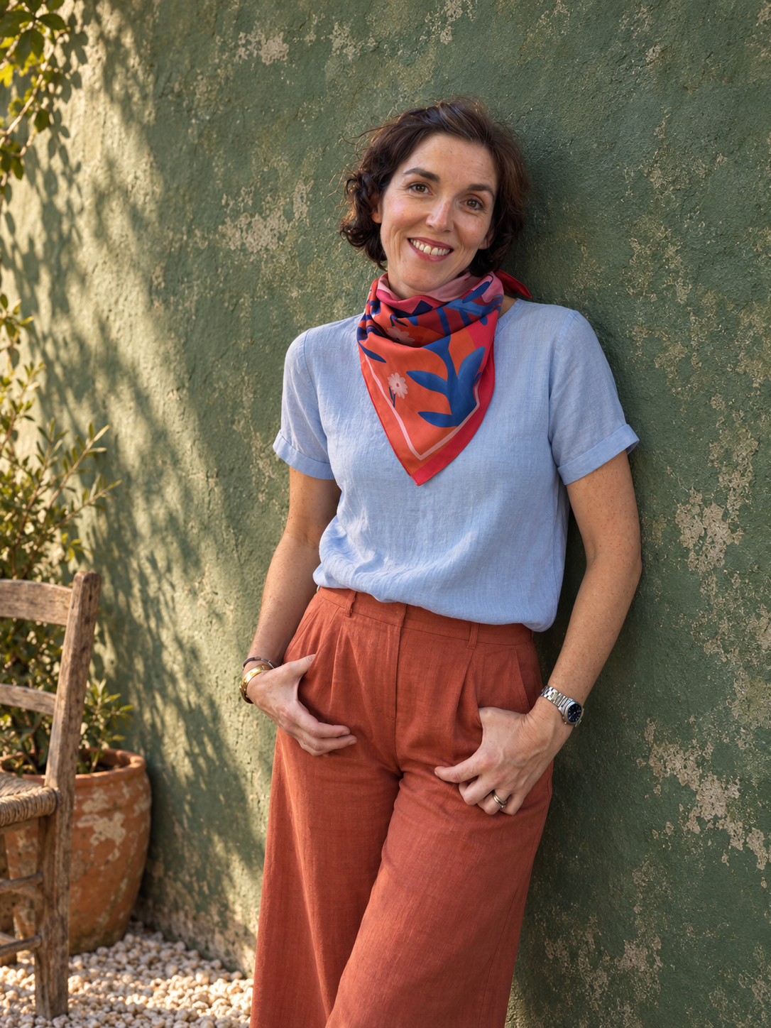Bandana en satin de coton "En mon jardin" par Annelyse Bournand