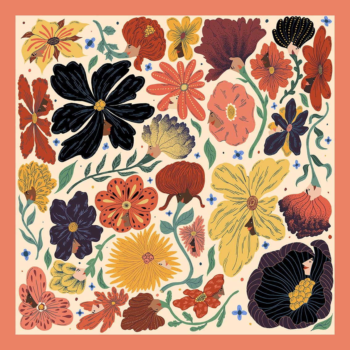 Bandana illustré “La vie des fleurs” — Blandine Pannequin